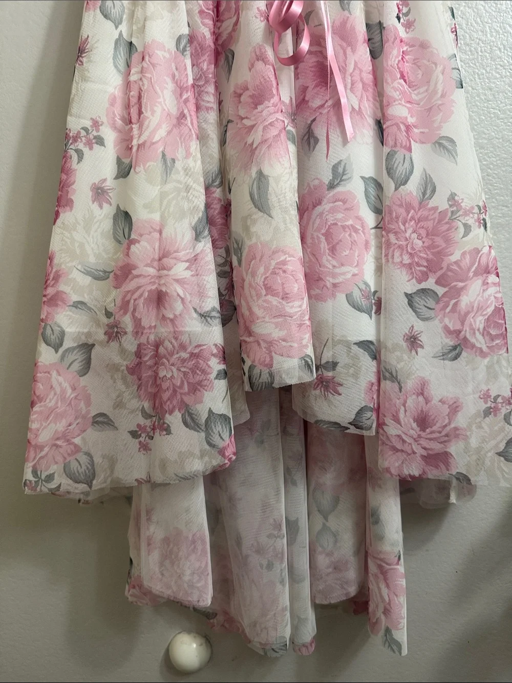 Beautees- Girls' White and Pink Floral High-Low Formal Dress with Satin Belt /10